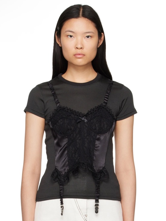 Vaquera Tops - VAQUERA Ruffle Corset Overlay T-Shirt